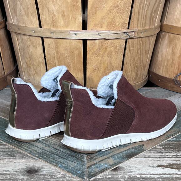 Cole Haan ZeroGrand Rust Red Suede Slip-On Fur Wool Ankle Booties Women Size 6.5 - Picture 5 of 11
